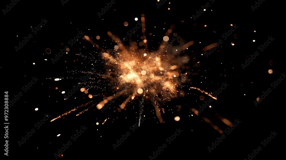 Fototapeta premium A burst of golden sparks against a black background.