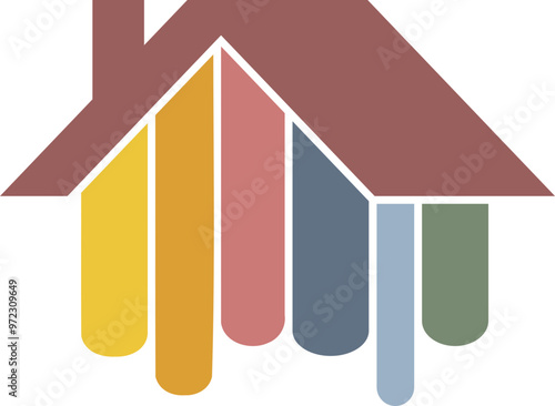 a colorful logo with a roof of a house with paint drips