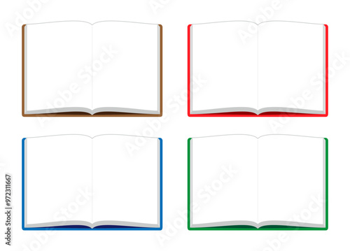 開いた本のイラストの４種類のカラーバリエーション／Four color variations of an open book illustration