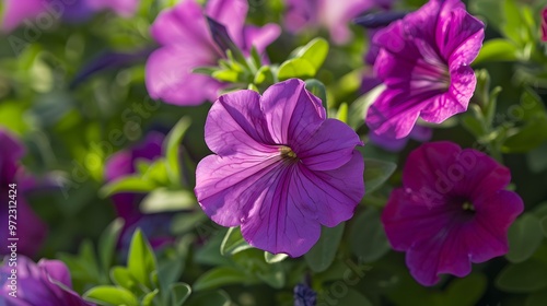 Close-Up of Vibrant Purple Petunia Flowers in Bloom