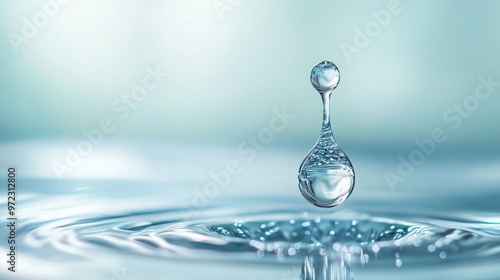 Minimalist close-up of a single droplet of water on a glass surface, with perfect clarity and a soft, blurred background, capturing the beauty of small details, 4K hyperrealistic photo.