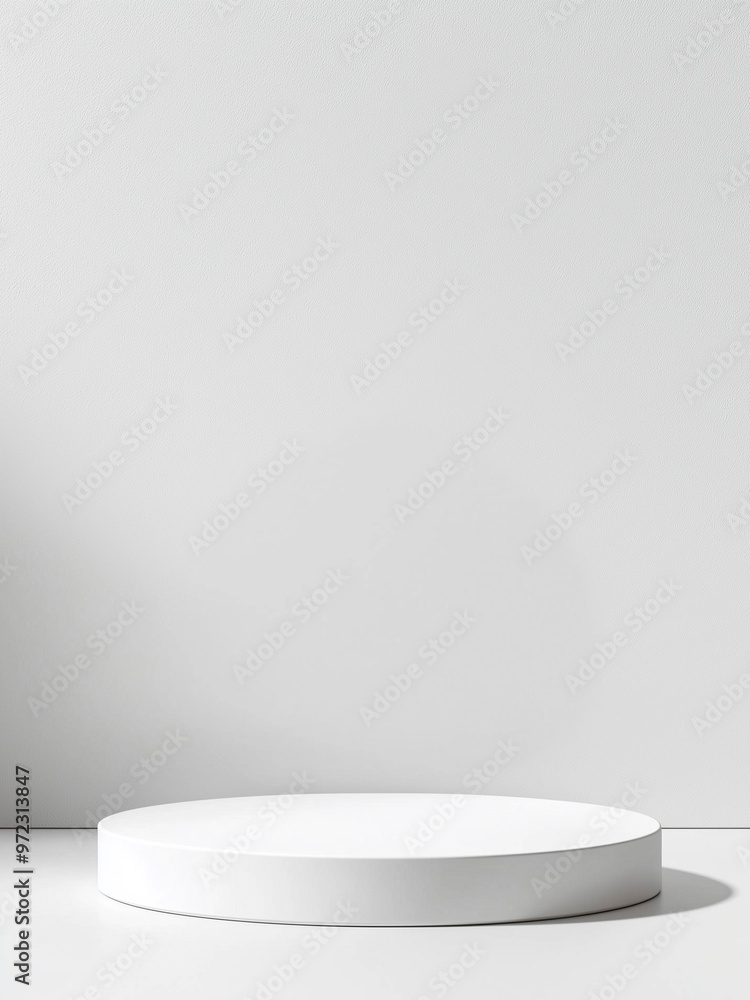 White podium or pedestal, smooth round shape as a background for product presentation with copy space. Minimalist style White podium or pedestal, smooth round shape as a background for product presentation with copy space. Minimalist style