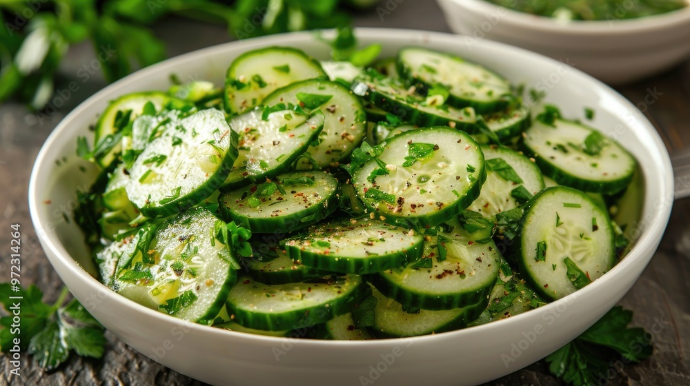 A fresh bowl of cucumber salad. Perfect for a healthy meal or snack. A fresh bowl of cucumber salad. Perfect for a healthy meal or snack.