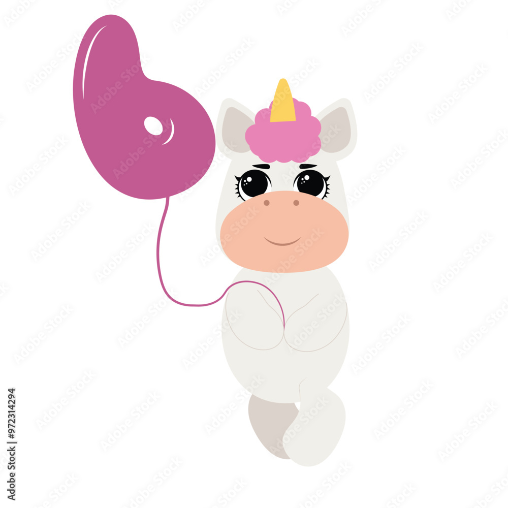 6 Birthday party invitation with baby unicorn 6 Birthday party invitation with baby unicorn