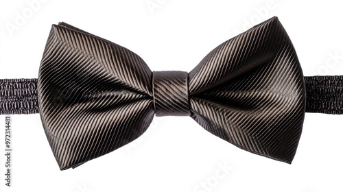 Elegant black bow tie, showcasing a textured design on a pristine white background.