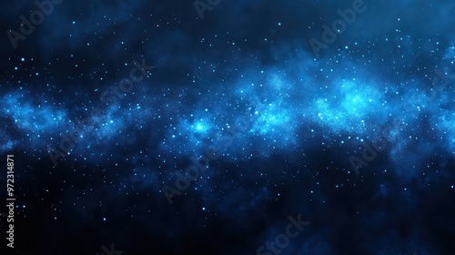 A vibrant cosmic scene with swirling clouds of deep blue and sparkling stars in a vast galaxy.