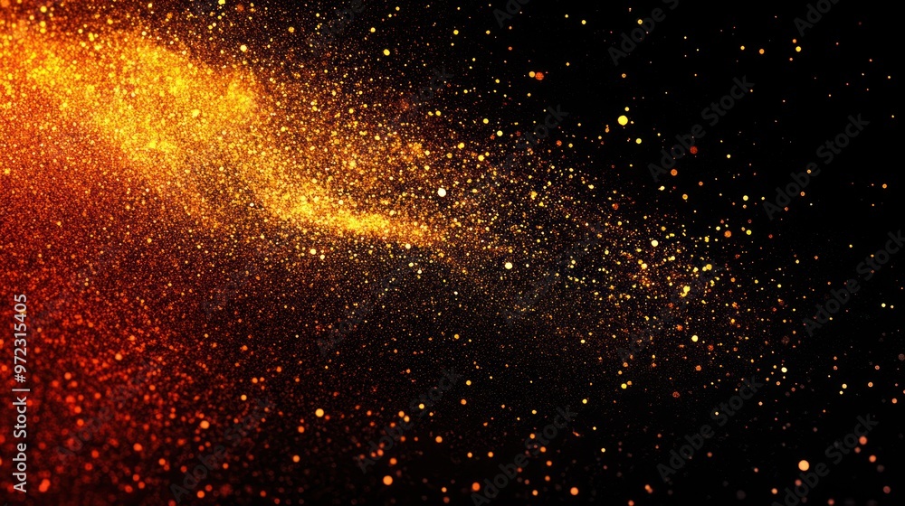 Abstract swirling gold and orange particles on a dark background, creating a mysterious and dynamic atmosphere. Abstract swirling gold and orange particles on a dark background, creating a mysterious and dynamic atmosphere.