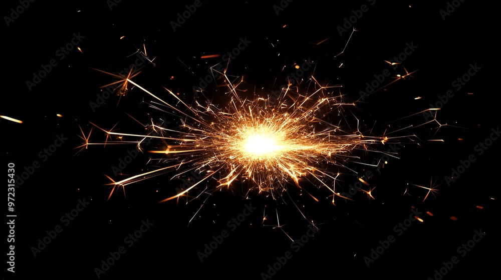 A bright sparkler with glowing sparks against a dark background. A bright sparkler with glowing sparks against a dark background.