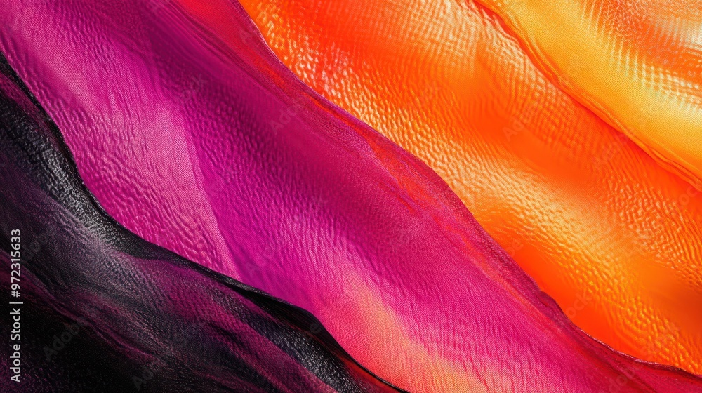 Vibrant flowing fabric in shades of black, pink, and orange creating a dynamic visual effect. Vibrant flowing fabric in shades of black, pink, and orange creating a dynamic visual effect.