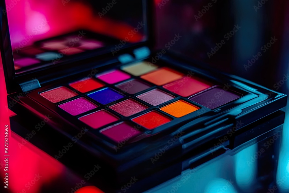 Colorful eyeshadow palette with vibrant shades. Colorful eyeshadow palette with vibrant shades.