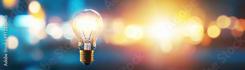Lightbulbs floating above an abstract business city, symbolizing innovation and creativity, city of ideas, urban business concepts