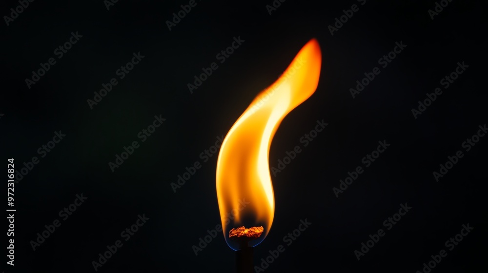 A single matchstick burns brightly against a black background. A single matchstick burns brightly against a black background.