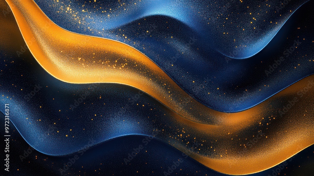Obraz premium Abstract waves in rich blue and gold tones create a sense of movement and depth.