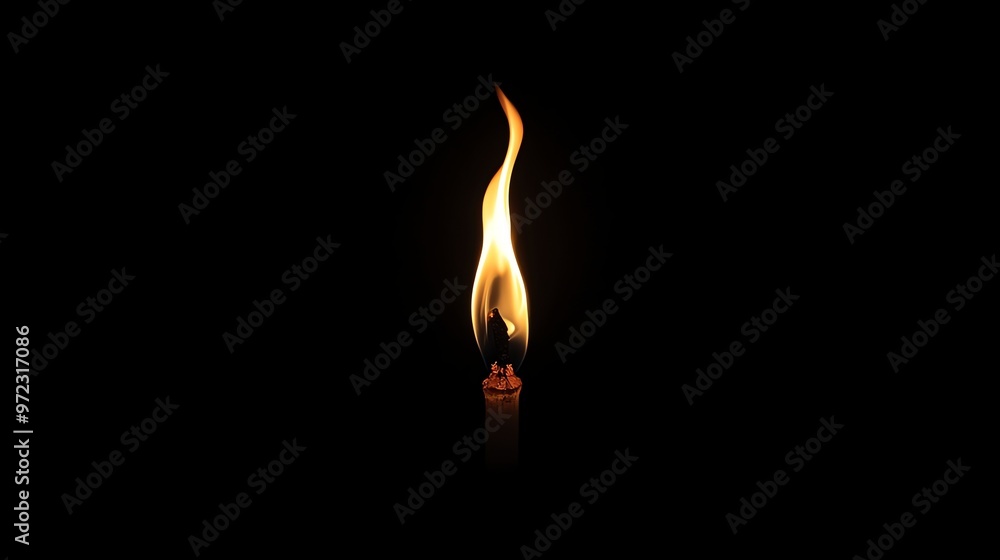 A single candle flame burning brightly against a black background. A single candle flame burning brightly against a black background.