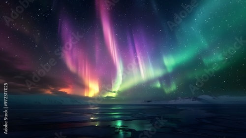 Aurora Borealis: The Northern Lights dancing across the night sky in vibrant colors. 