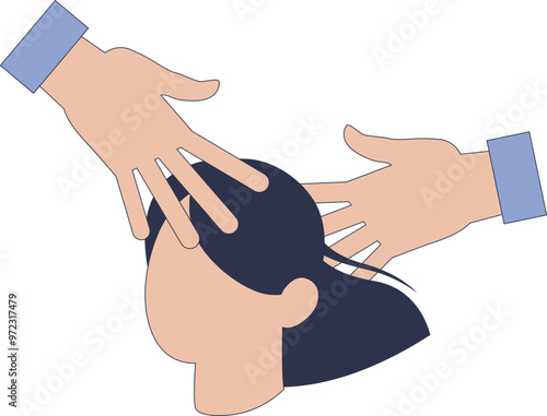 Two hands cradle a head, symbolizing care and therapeutic touch.