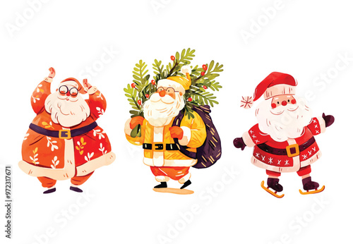 Santa claus . Christmas theme . Watercolor paint cartoon characters . Isolated