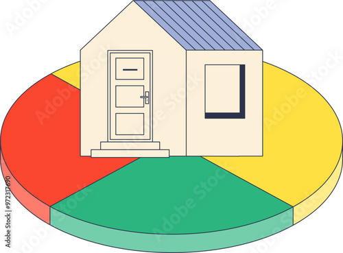 Illustration of a house overlaid on a pie chart, symbolizing shared ownership.