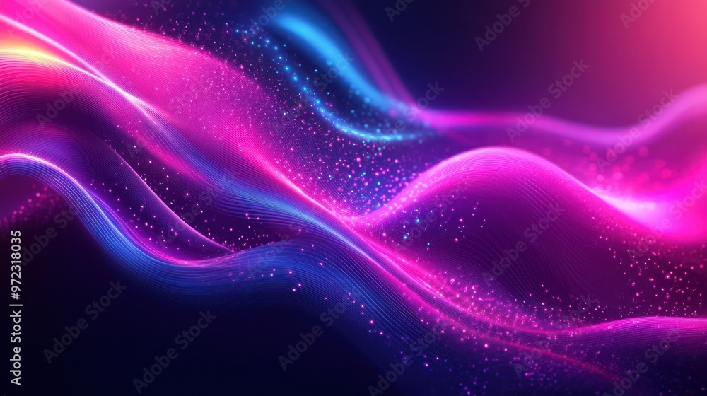 Vibrant waves of pink and blue light create a mesmerizing abstract design. Vibrant waves of pink and blue light create a mesmerizing abstract design.