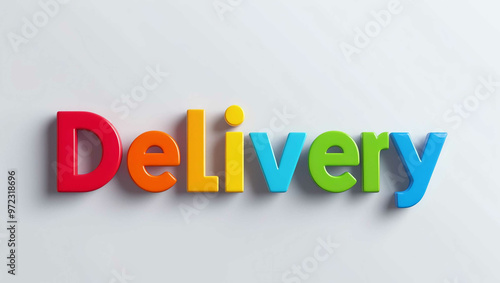 Delivery word 3d colorful lettering on plain white background