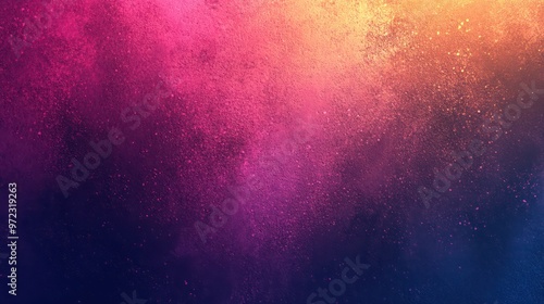 A vibrant blend of pink, purple, and orange hues forms a dynamic abstract background.