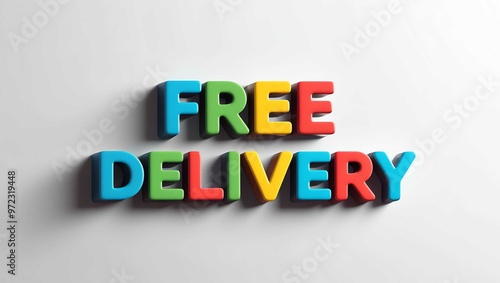 Free delivery word 3d colorful lettering on plain white background