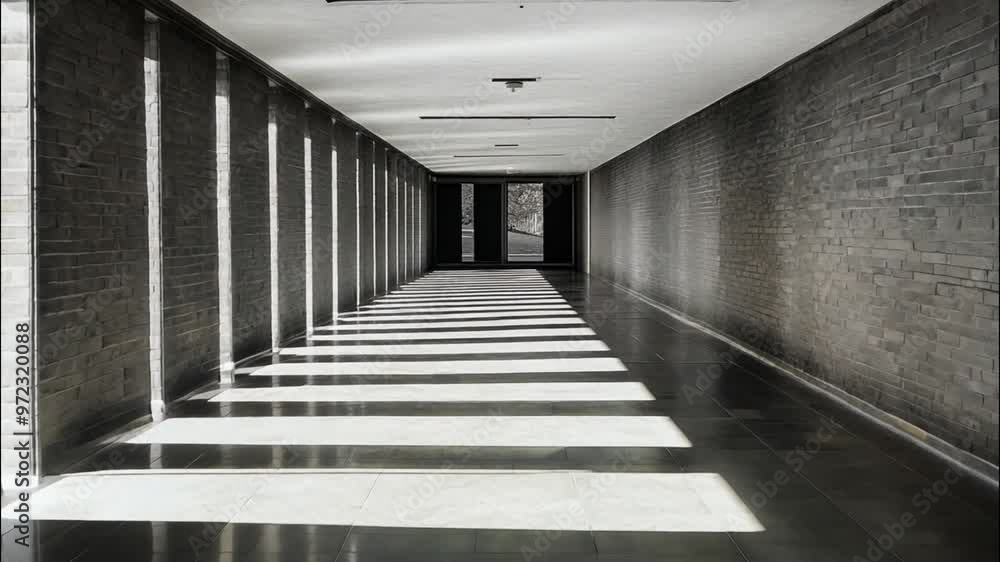 Long, Narrow Hallway with Light Streaks on the Floor Long, Narrow Hallway with Light Streaks on the Floor