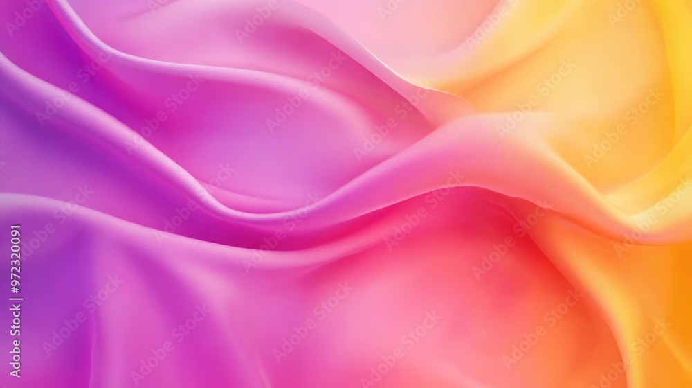 Fototapeta premium A beautiful flow of silky fabric showcasing a vibrant gradient from purple to orange hues.