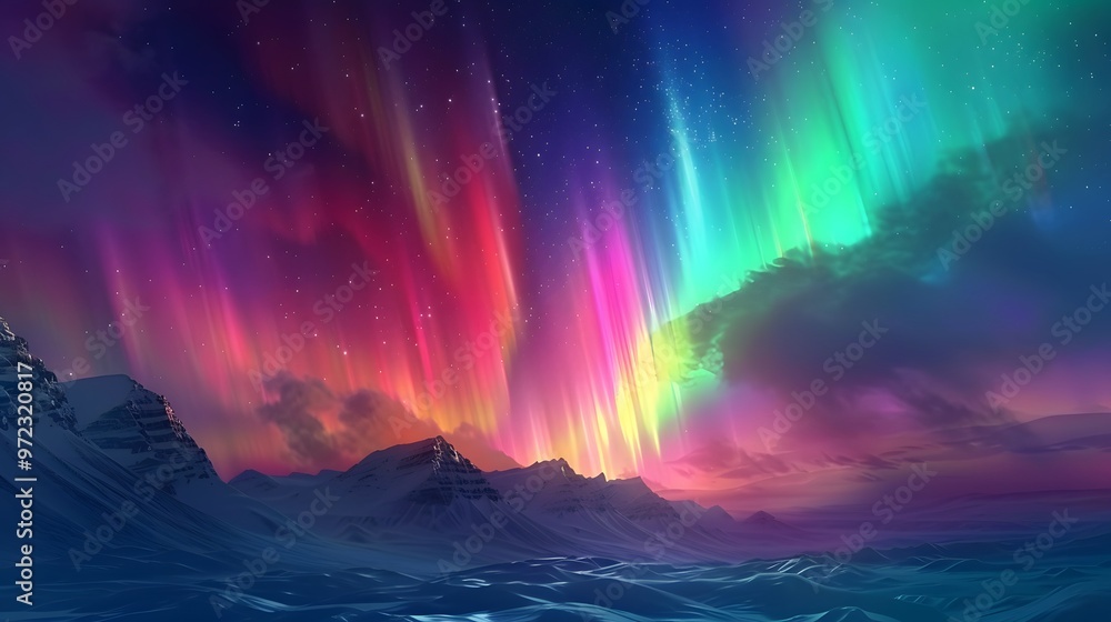 Obraz premium Aurora Borealis: The Northern Lights dancing across the night sky in vibrant colors. 
