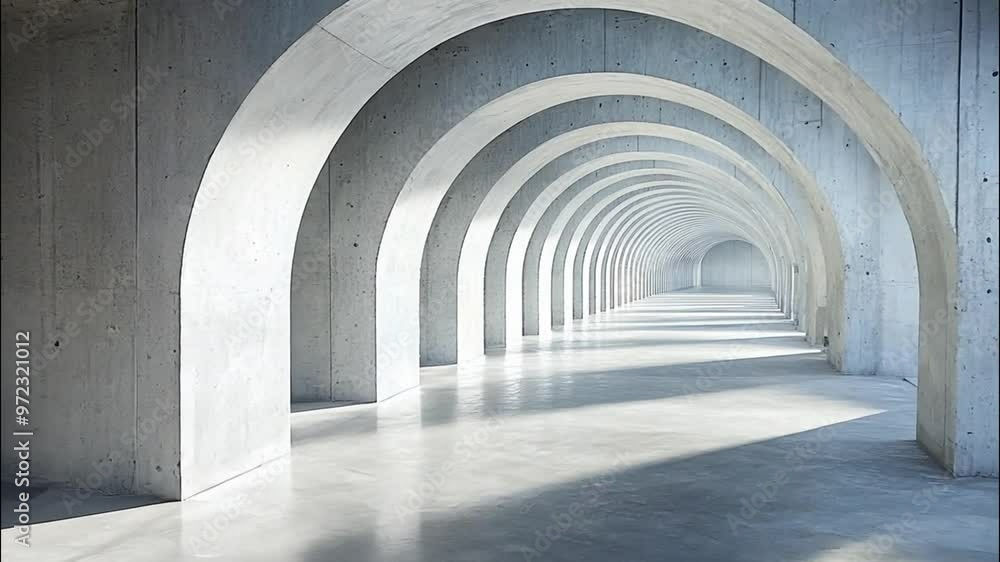 A series of white arched passageways receding into the distance A series of white arched passageways receding into the distance