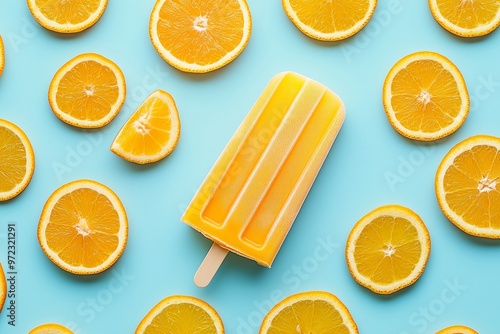 Wallpaper Mural Popsicle surrounded by orange slice on a blue background Torontodigital.ca