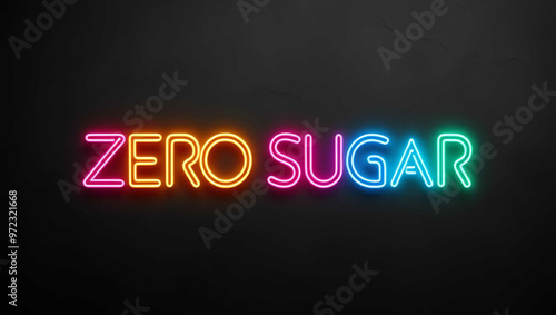 Zero Sugar colorful neon lettering on plain black dark background