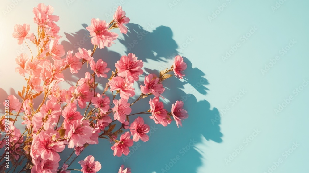 A vibrant bouquet of pink flowers, isolated against a clean blue background, creating a bright, cheerful visual. A vibrant bouquet of pink flowers, isolated against a clean blue background, creating a bright, cheerful visual.