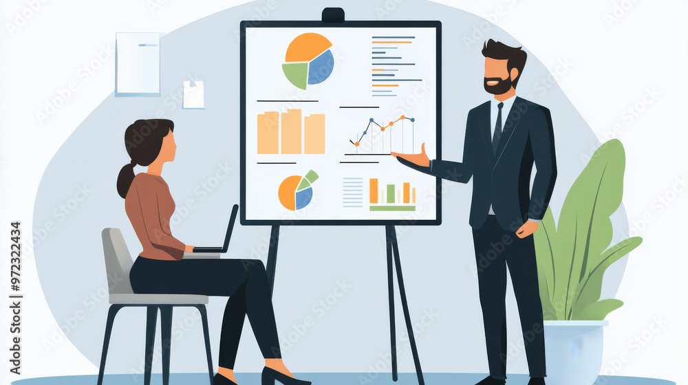 Business development manager presenting a growth plan to executives Business development manager presenting a growth plan to executives