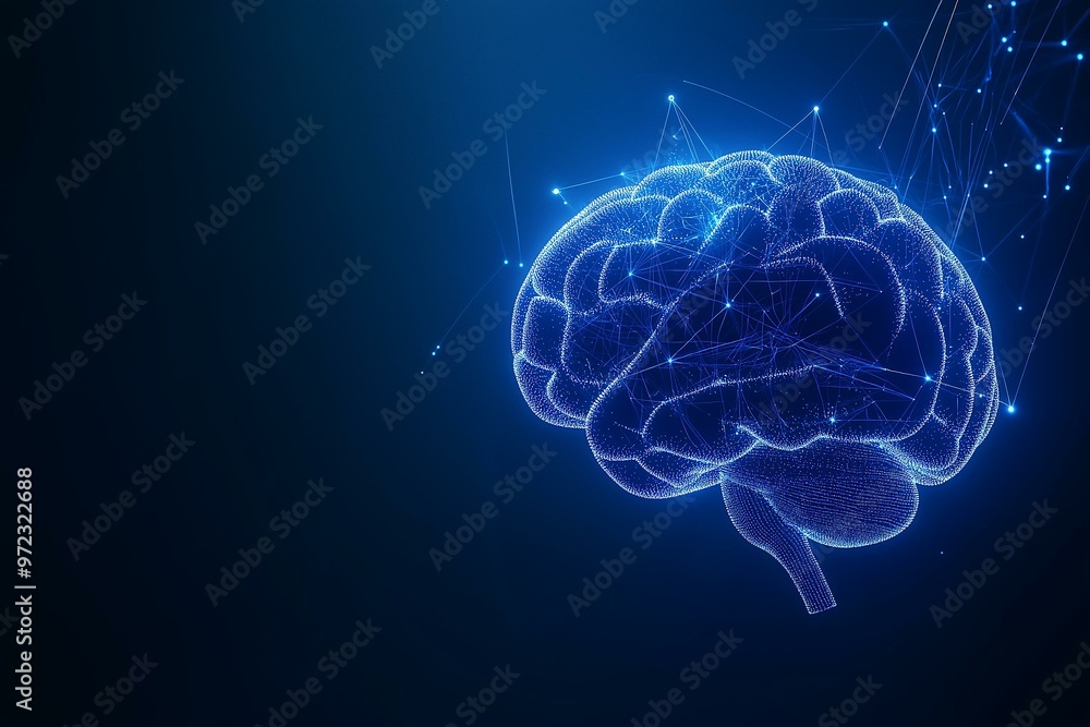 Digital Representation of a Human Brain Constructed from Gleaming Blue Particles
