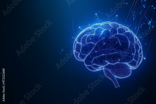 Obraz na płótnie Digital Representation of a Human Brain Constructed from Gleaming Blue Particles w salonie