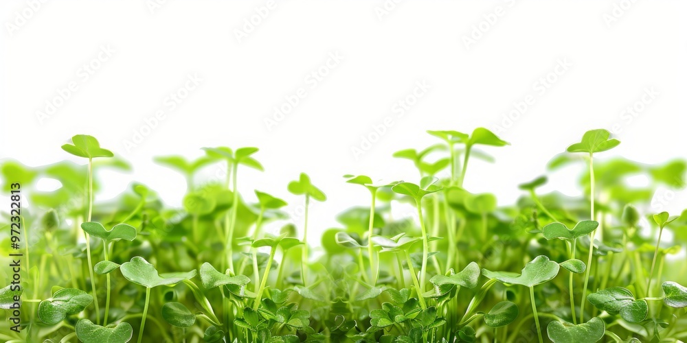 Microgreens close-up on white background. Superfoods and nutrition. Perfect for healthy eating, wellness, and sustainable living promotions. Microgreens close-up on white background. Superfoods and nutrition. Perfect for healthy eating, wellness, and sustainable living promotions.