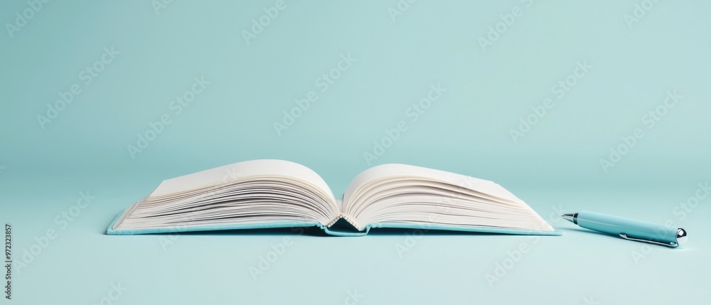 Freshly opened book with a pen beside it, symbolizing the start of a new story Freshly opened book with a pen beside it, symbolizing the start of a new story