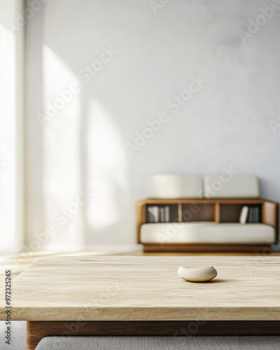 Modern empty room with a window providing natural lighting whilst casting shadows and minimal furniture. Minimalist interior design composition with copyspace.