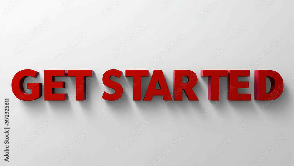 Get started word 3d red lettering on plain white background Get started word 3d red lettering on plain white background