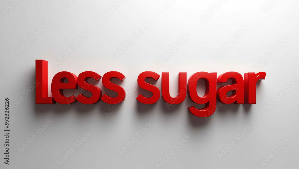 Less Sugar word 3d red lettering on plain white background Less Sugar word 3d red lettering on plain white background