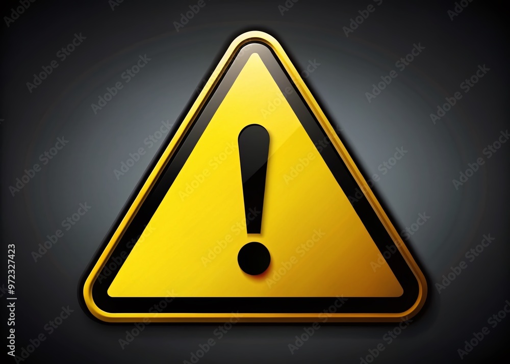 A bold, yellow and black graphic symbol with an exclamation mark, indicating caution or sensitive material, placed on A bold, yellow and black graphic symbol with an exclamation mark, indicating caution or sensitive material, placed on
