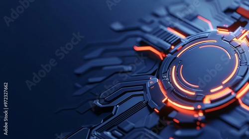 Blue technology startup branding represented by glowing logos futuristic devices and sleek interfaces in a high tech setting