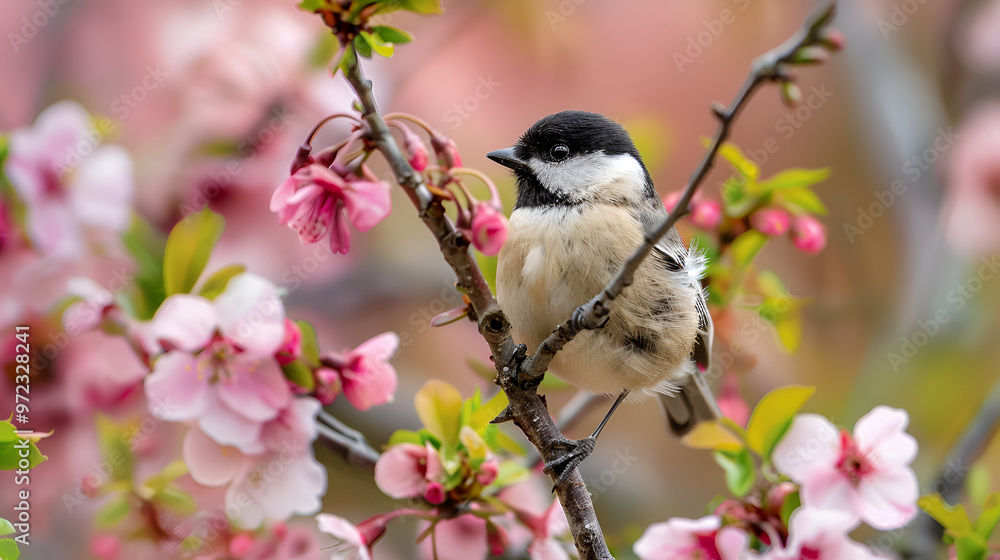 Obraz premium A small chickadee perched on a delicate twig