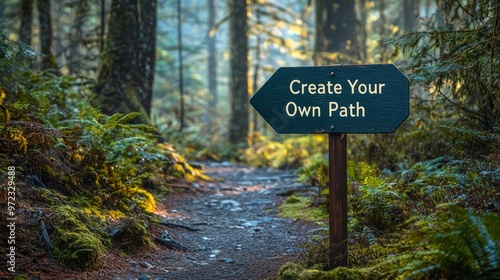 Obraz na płótnie Create Your Own Path Forest Trail Sign Motivational w salonie