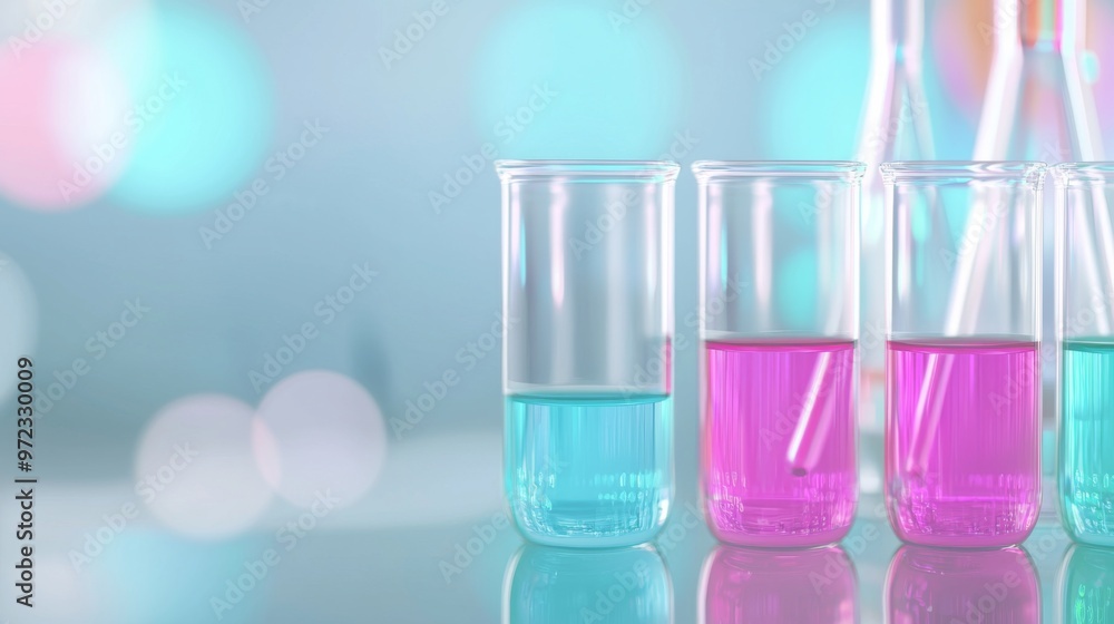 Laboratory Essentials, A vibrant flat design illustration showcasing test tubes, beakers, and flasks filled with colorful liquids, embodying the spirit of scientific exploration and discovery. Laboratory Essentials, A vibrant flat design illustration showcasing test tubes, beakers, and flasks filled with colorful liquids, embodying the spirit of scientific exploration and discovery.