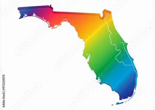 A brightly colored outline of Florida's map with subtle gradient effect, showcasing its distinctive shape and photo