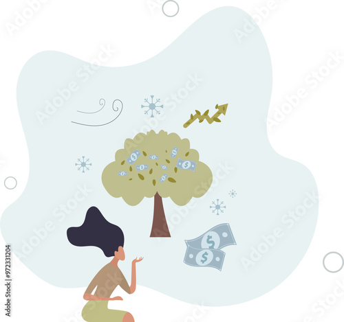 Economic growth in adverse conditions with profit success. Challenging time with money development and successful trading .flat design with people.