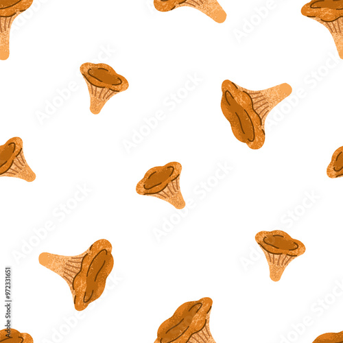 Seamless mushroom pattern with chanterelles. Endless autumn background, repea...