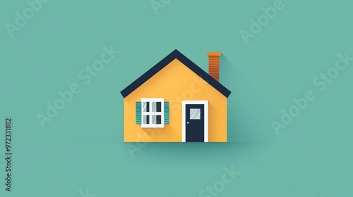A simple flat design illustration of a yellow house with a blue door.